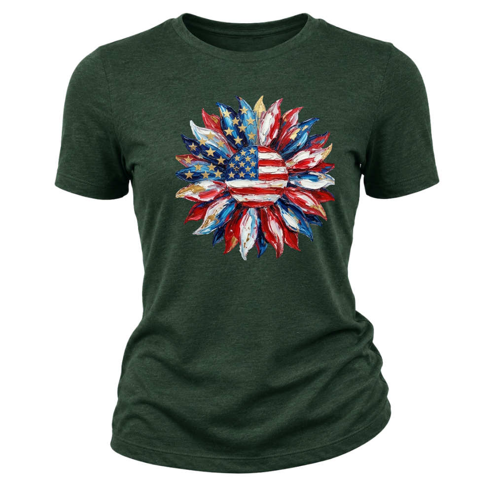 American Flag Sunflower Design Patriotic Floral USA - Women T-Shirt