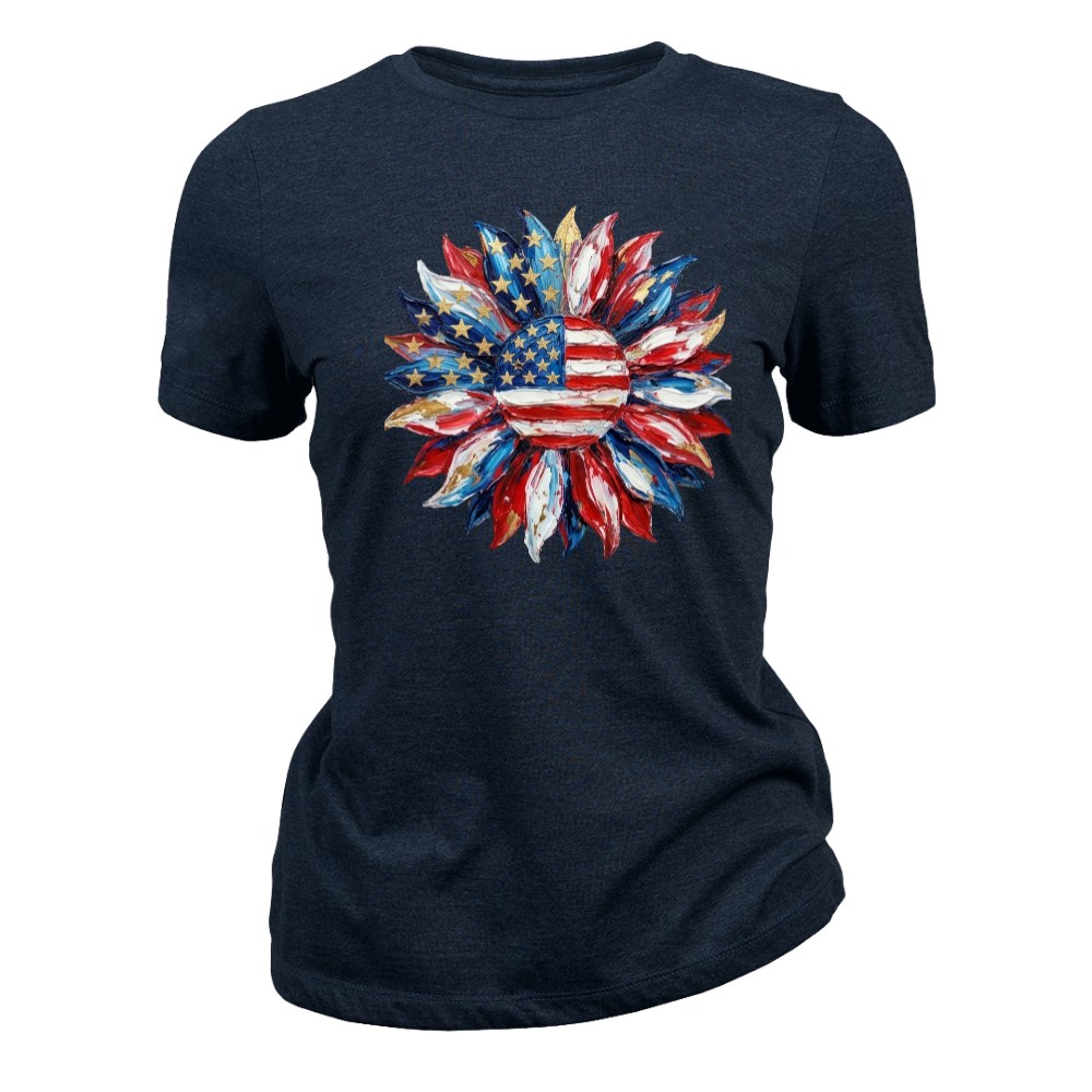 American Flag Sunflower Design Patriotic Floral USA - Women T-Shirt