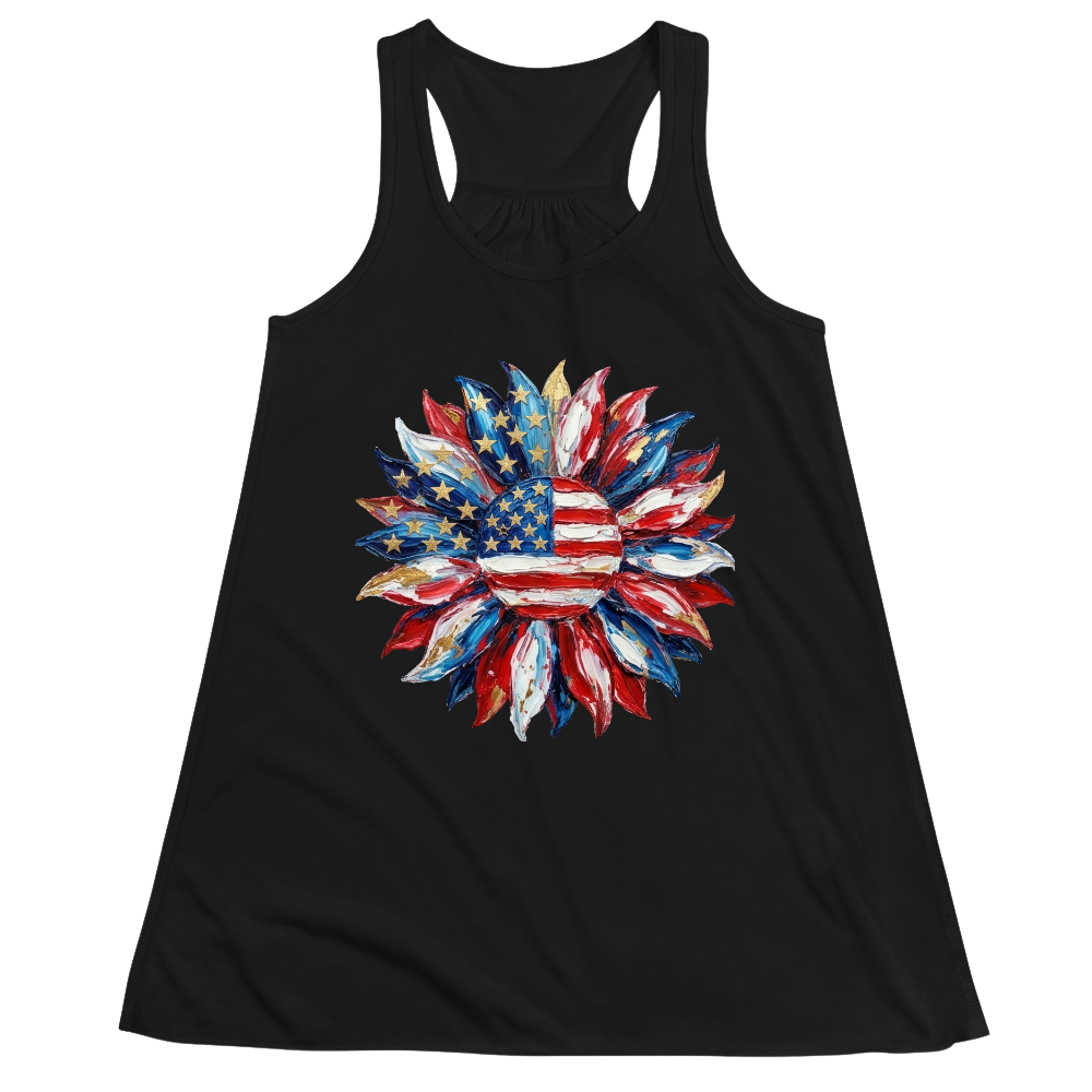 American Flag Sunflower Design Patriotic Floral USA - Women Tank Top