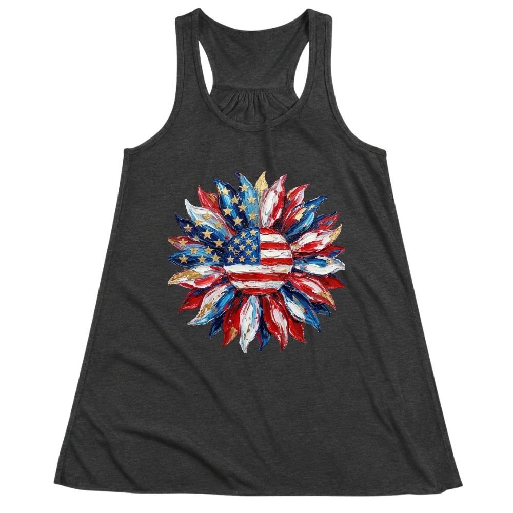 American Flag Sunflower Design Patriotic Floral USA - Women Tank Top