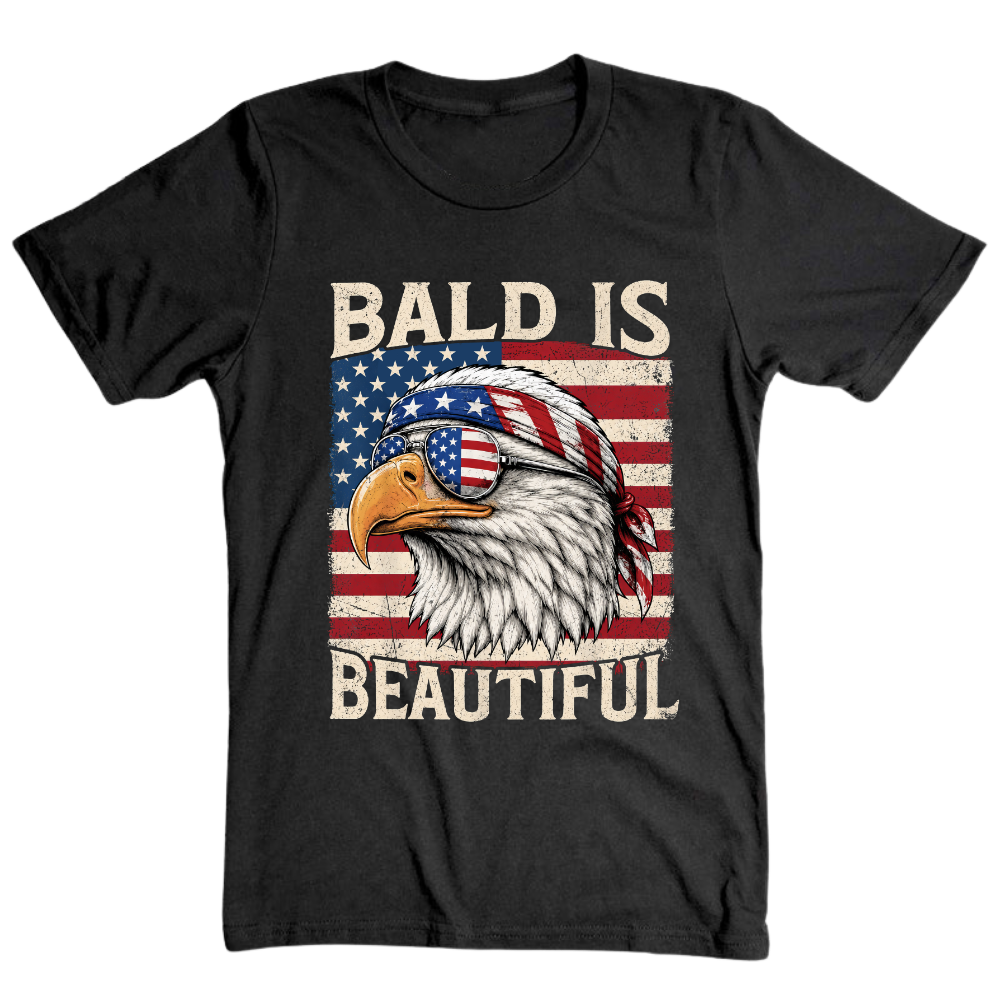 Bald Is Beautiful Patriotic Eagle American Flag - T-Shirt