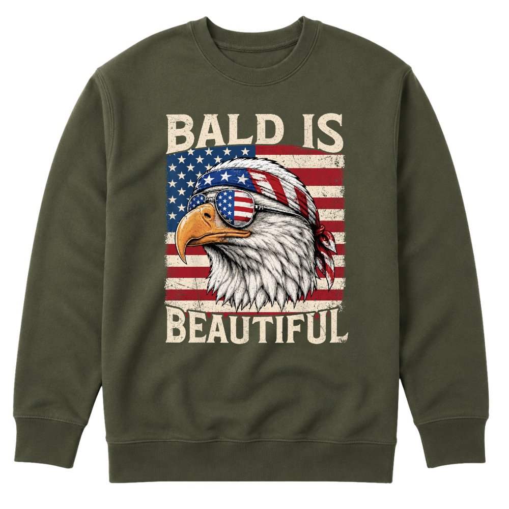 Bald Is Beautiful Patriotic Eagle American Flag - Sweater