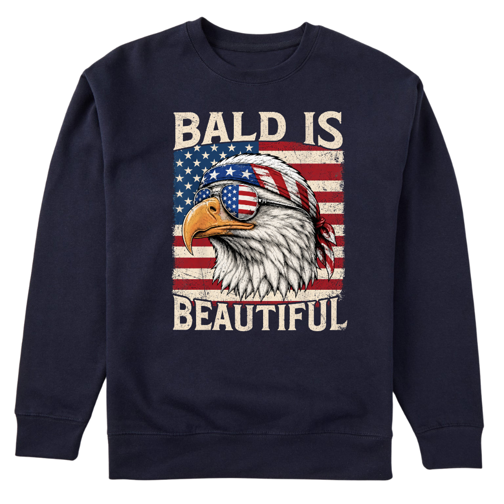 Bald Is Beautiful Patriotic Eagle American Flag - Sweater