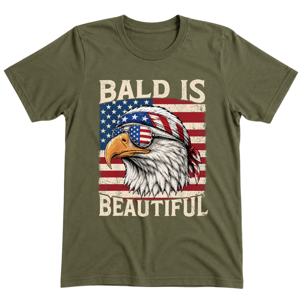 Bald Is Beautiful Patriotic Eagle American Flag - T-Shirt