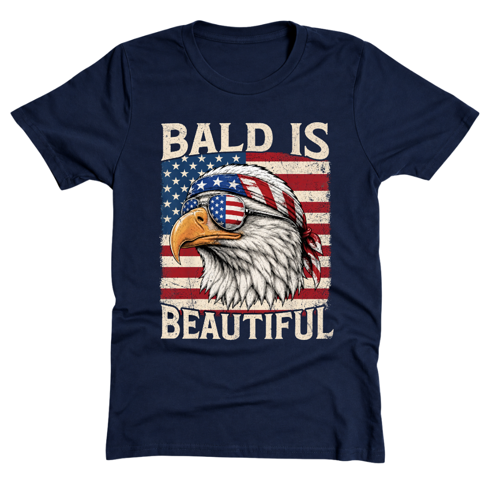 Bald Is Beautiful Patriotic Eagle American Flag - T-Shirt
