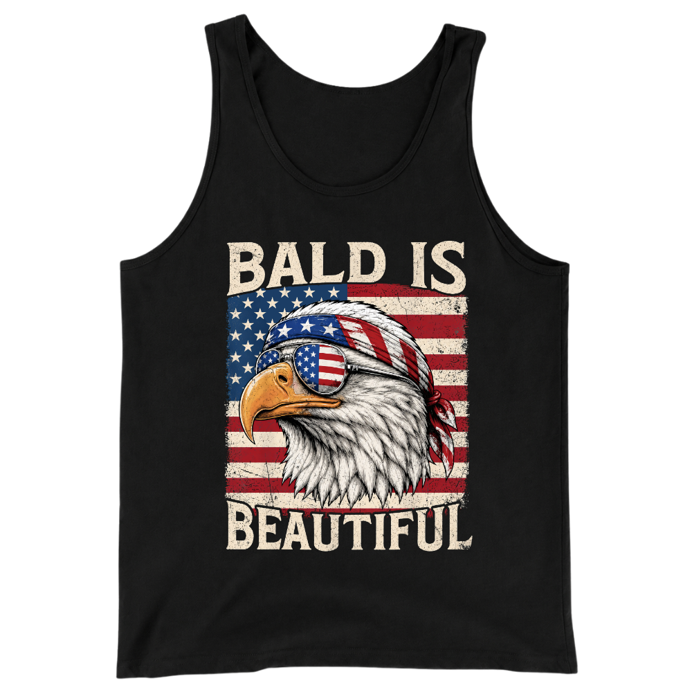 Bald Is Beautiful Patriotic Eagle American Flag - Tank Top