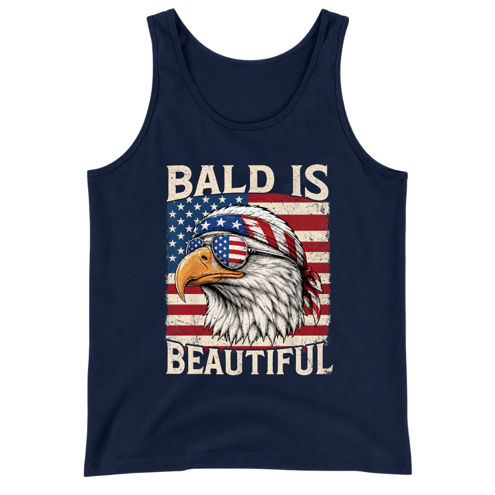 Bald Is Beautiful Patriotic Eagle American Flag - Tank Top