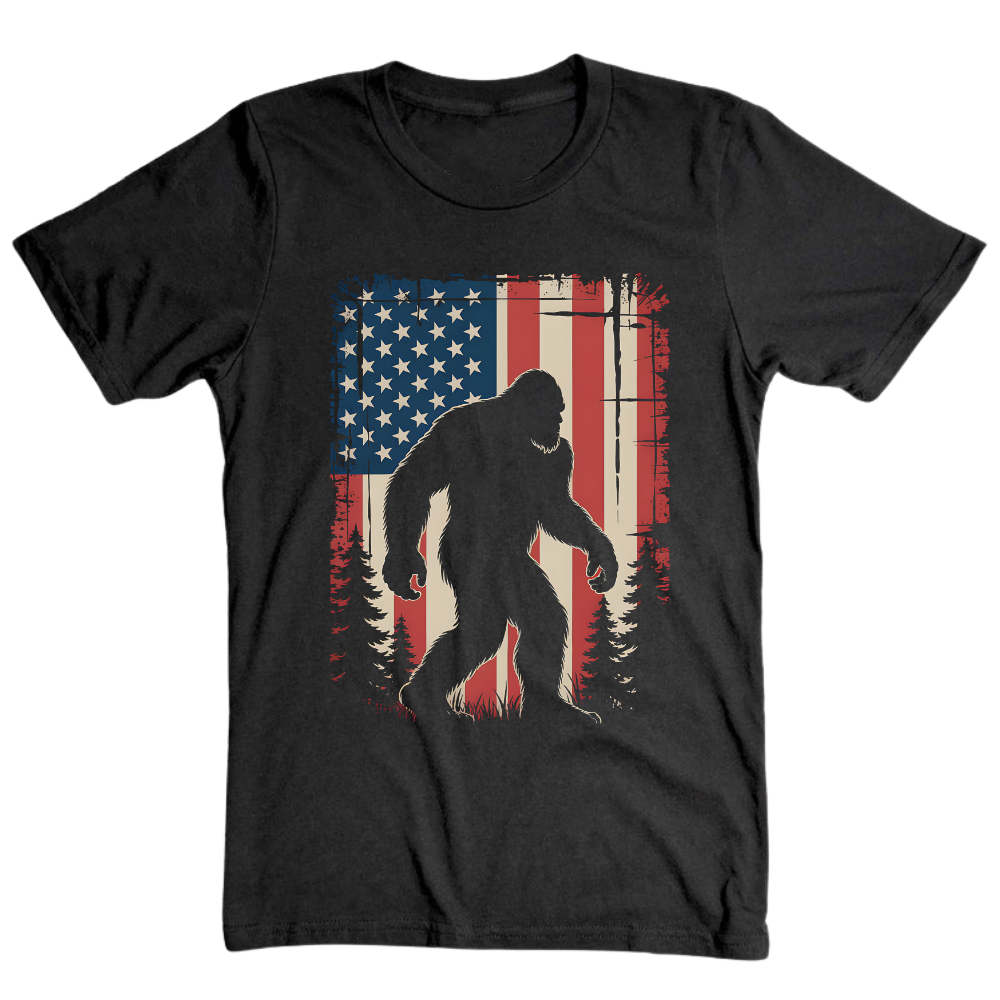 Bigfoot American Flag 4th Of July Patriotic Sasquatch USA - T-Shirt