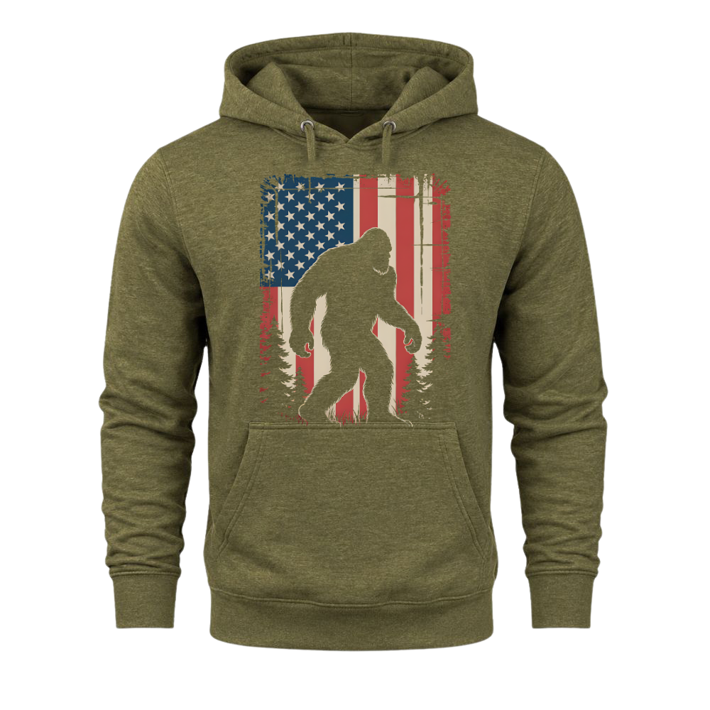 Bigfoot American Flag 4th Of July Patriotic Sasquatch USA - Hoodie