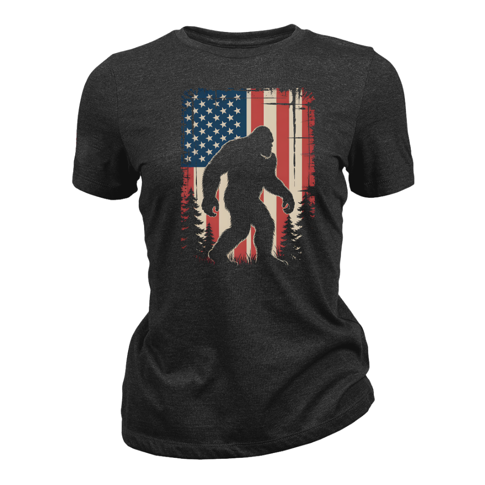 Bigfoot American Flag 4th Of July Patriotic Sasquatch USA - Women T-Shirt