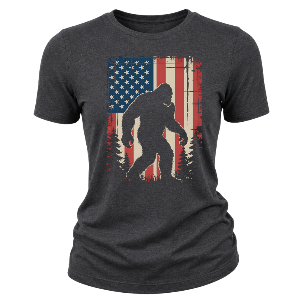 Bigfoot American Flag 4th Of July Patriotic Sasquatch USA - Women T-Shirt