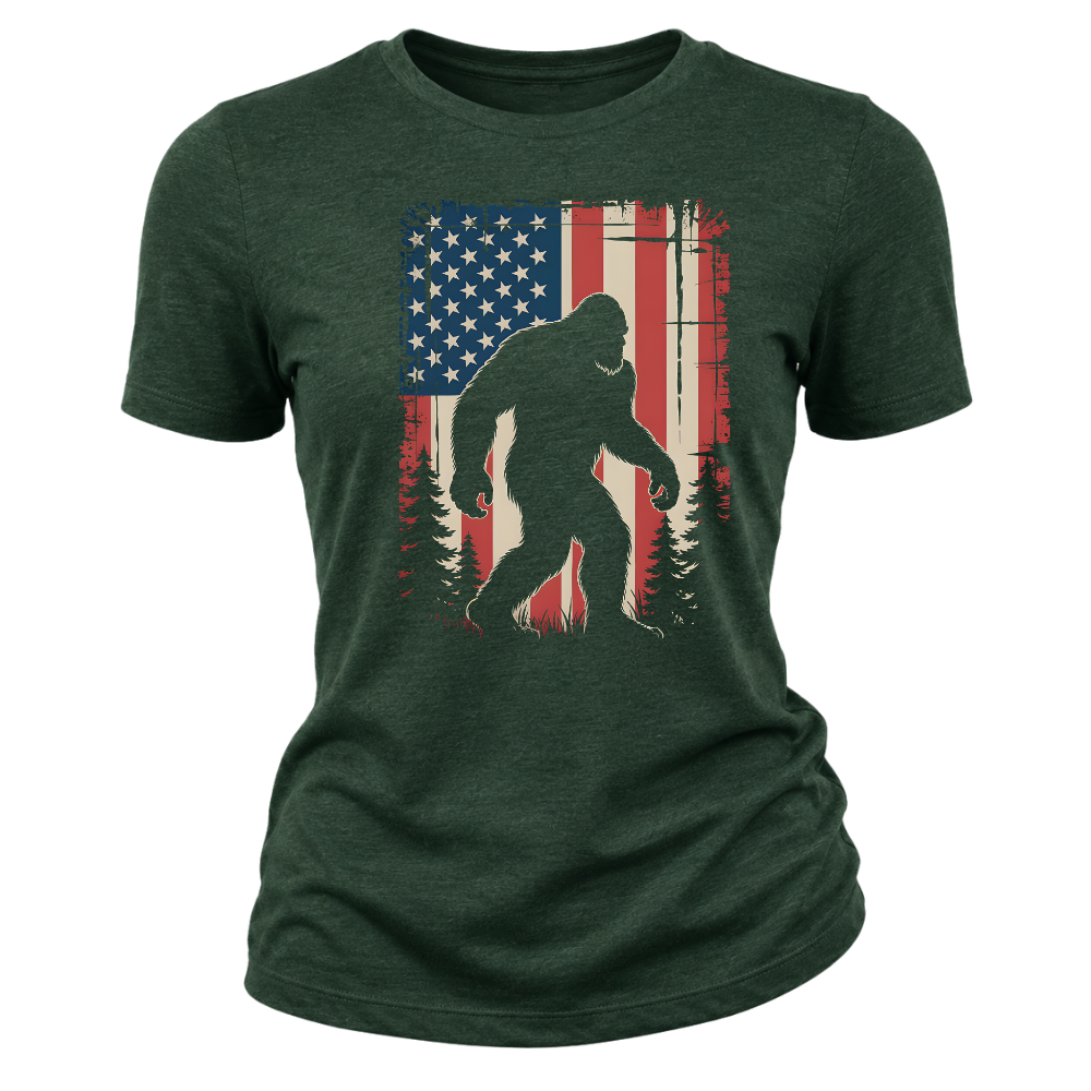 Bigfoot American Flag 4th Of July Patriotic Sasquatch USA - Women T-Shirt