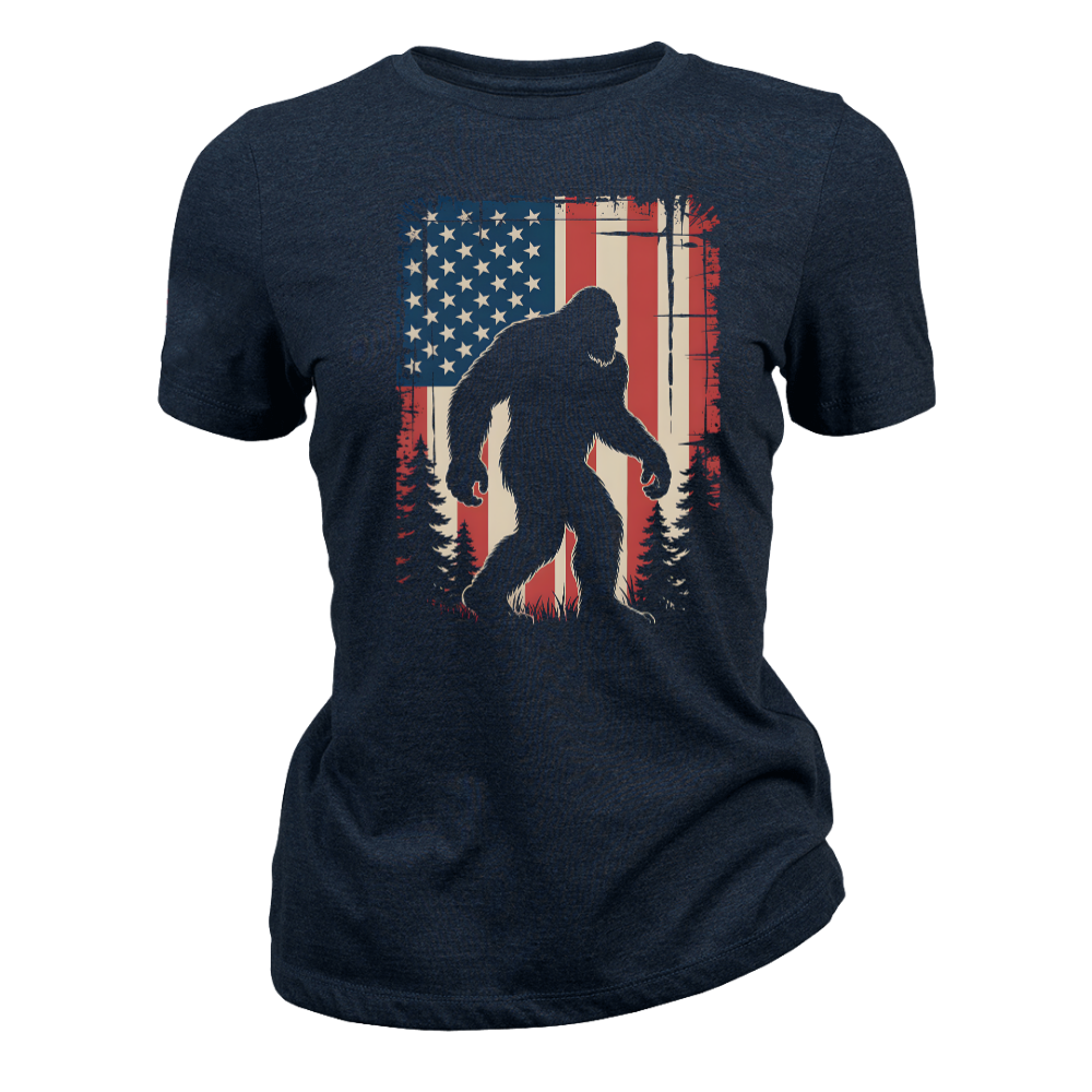 Bigfoot American Flag 4th Of July Patriotic Sasquatch USA - Women T-Shirt