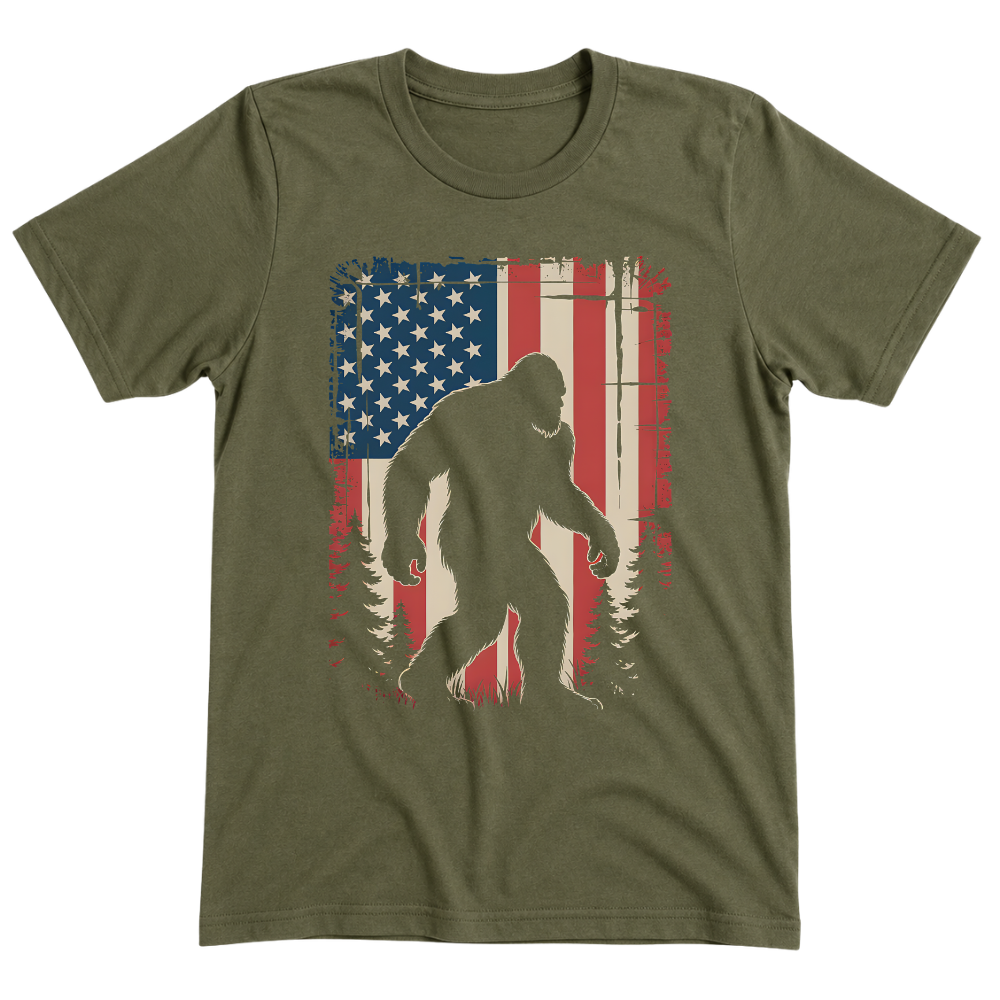 Bigfoot American Flag 4th Of July Patriotic Sasquatch USA - T-Shirt