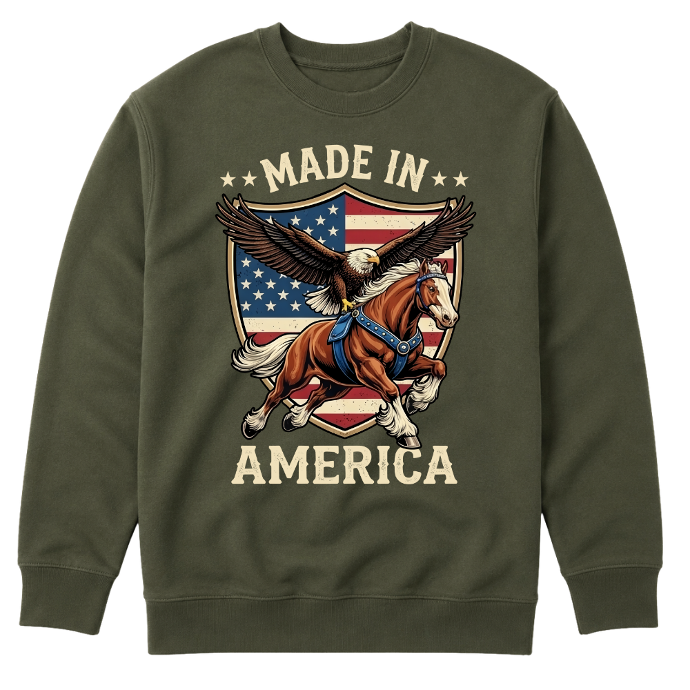 Made In America Eagle Horse Patriotic USA Flag  - Sweater
