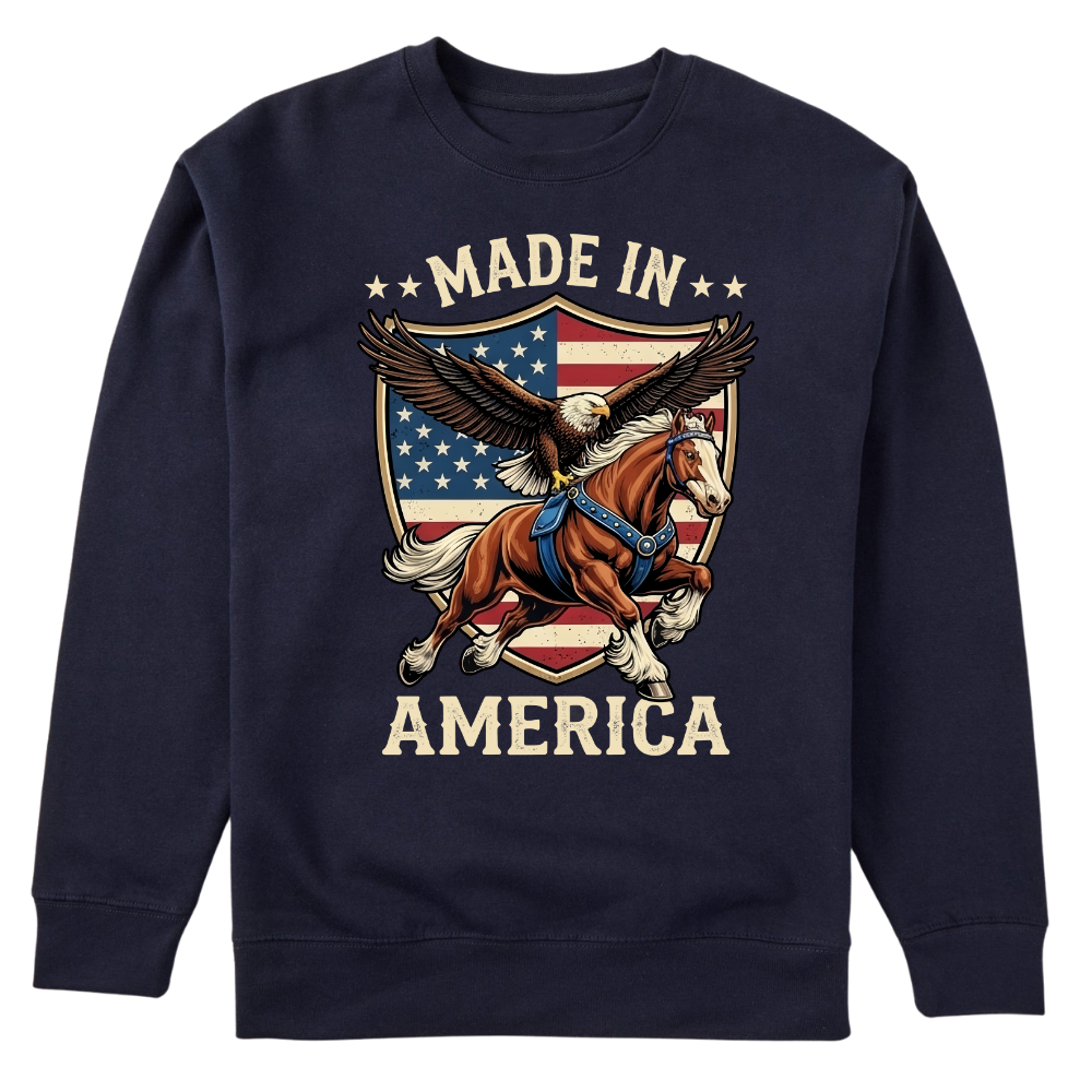 Made In America Eagle Horse Patriotic USA Flag  - Sweater