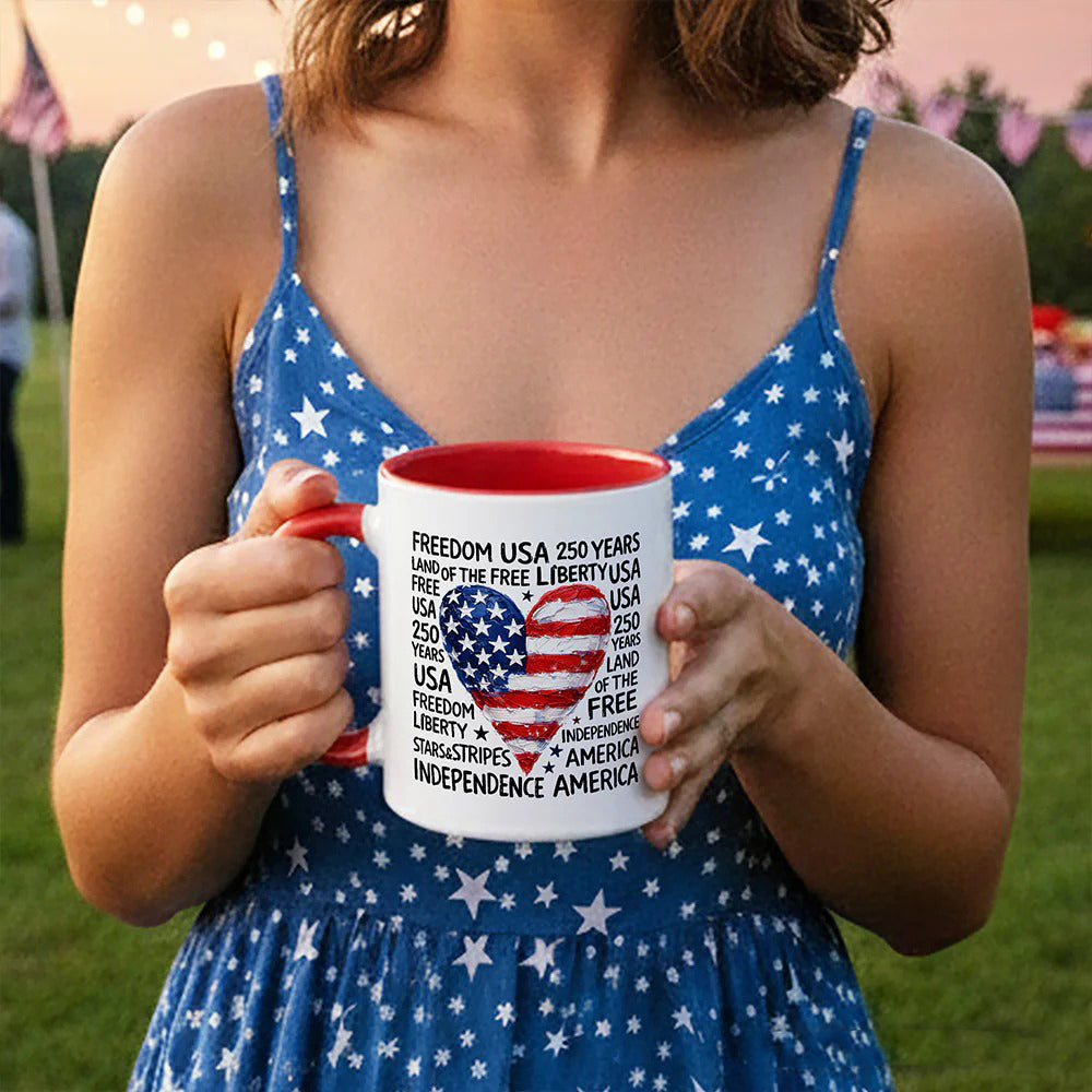 USA 250 Years Heart Flag Mug Patriotic Freedom