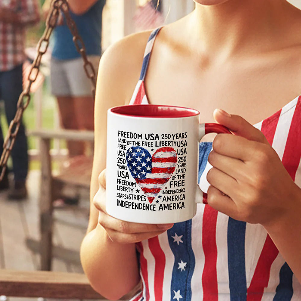 USA 250 Years Heart Flag Mug Patriotic Freedom