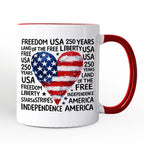 USA 250 Years Heart Flag Mug Patriotic Freedom