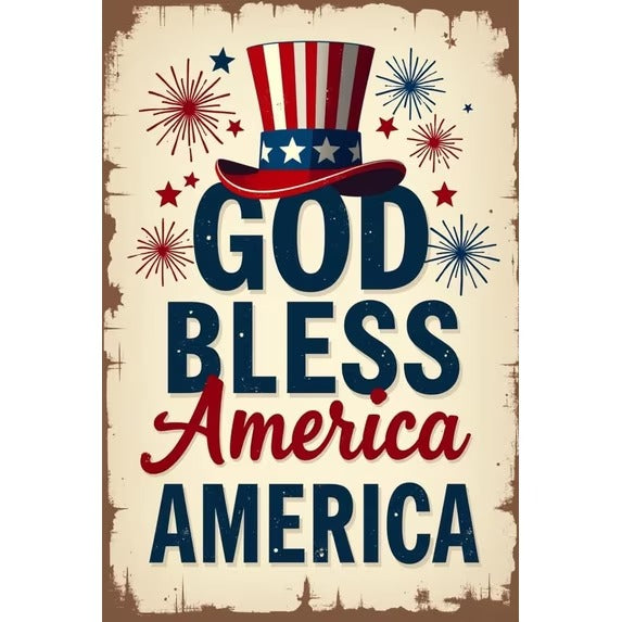 God Bless America Metal Sign Patriotic USA Wall Decor