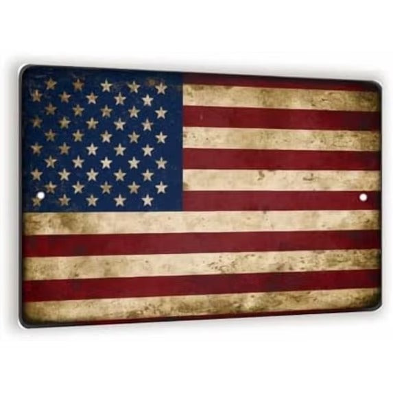 Vintage American Flag Metal Sign Rustic Patriotic Decor