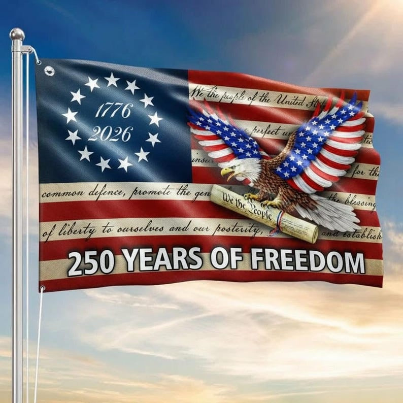 USA 250 Years Of Freedom Eagle Flag 1776 2026 Vintage