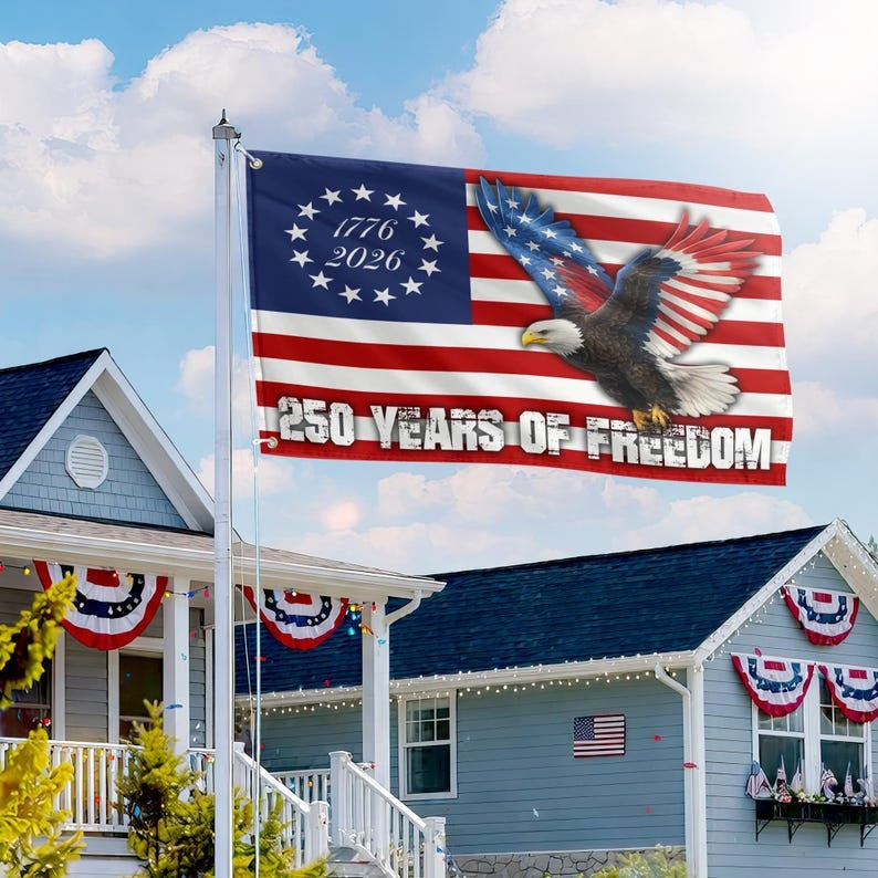 USA 250 Years Of Freedom Eagle Flag 1776 2026 Patriotic