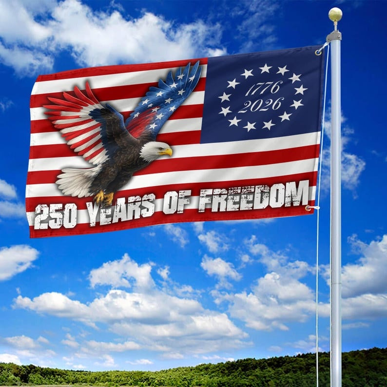 USA 250 Years Of Freedom Eagle Flag 1776 2026 Patriotic
