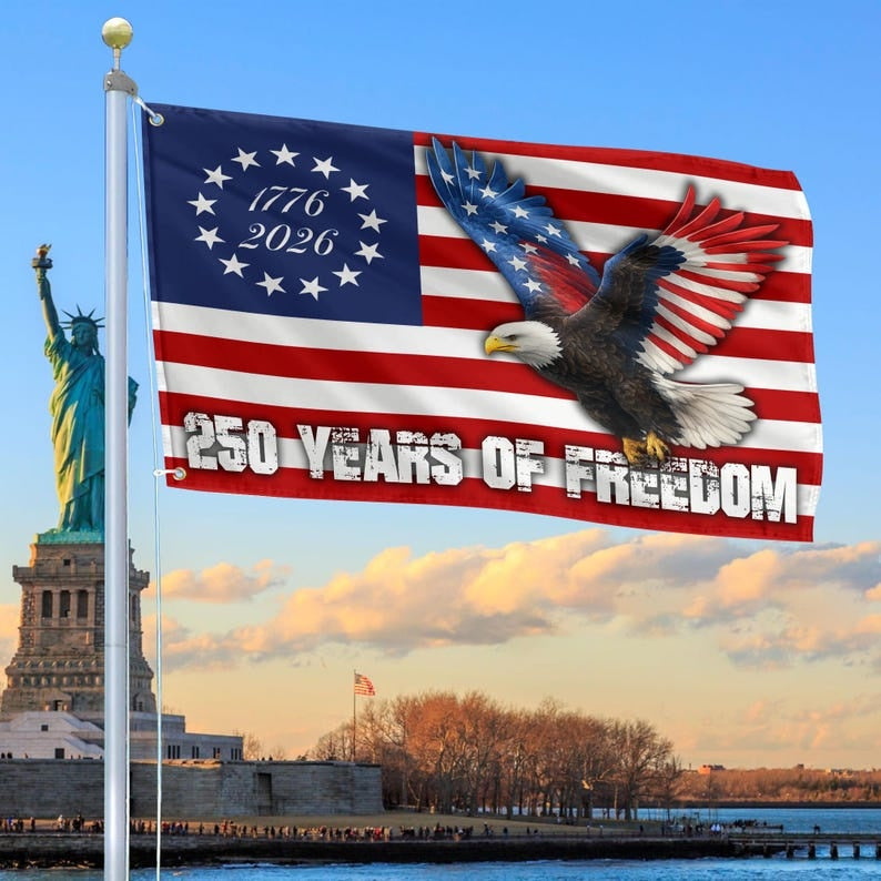 USA 250 Years Of Freedom Eagle Flag 1776 2026 Patriotic