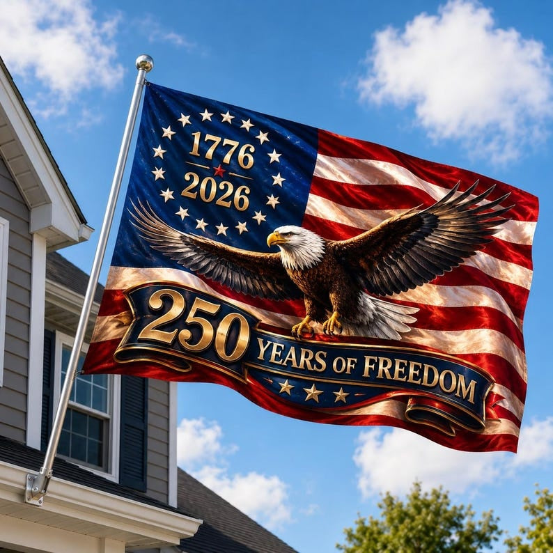 USA Eagle 250 Years Of Freedom Flag 1776 2026 Patriotic
