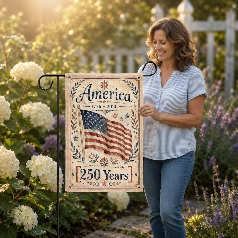 America 250 Years Garden Flag 1776 2026 Vintage USA
