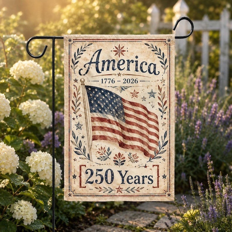 America 250 Years Garden Flag 1776 2026 Vintage USA