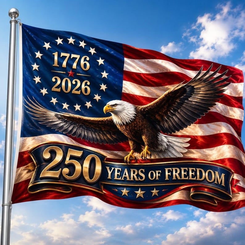 USA Eagle 250 Years Of Freedom Flag 1776 2026 Patriotic