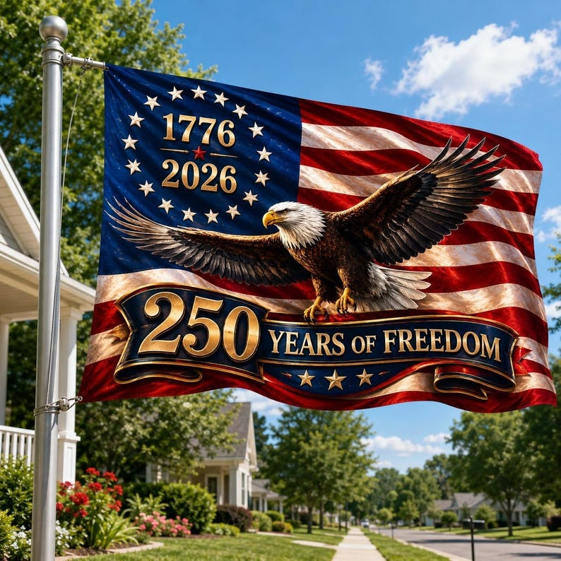 USA Eagle 250 Years Of Freedom Flag 1776 2026 Patriotic
